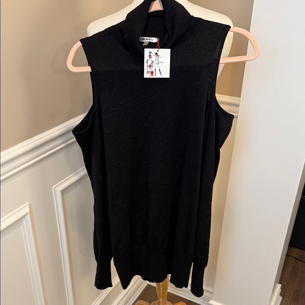 DKNYC Black Sleeveless Turtleneck S Metallic Fleck Knit Cashmere Blend NWT Large